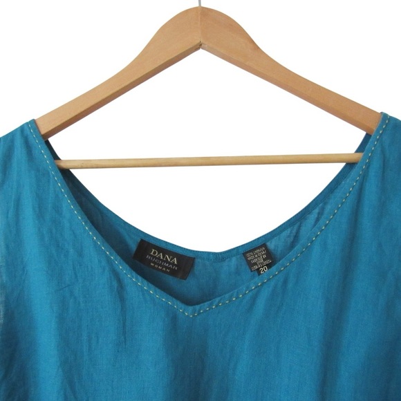 Dana Bachman Turquoise Blue Linen Tank Top 20 Lagenlook Breathable Vintage - Picture 3 of 9